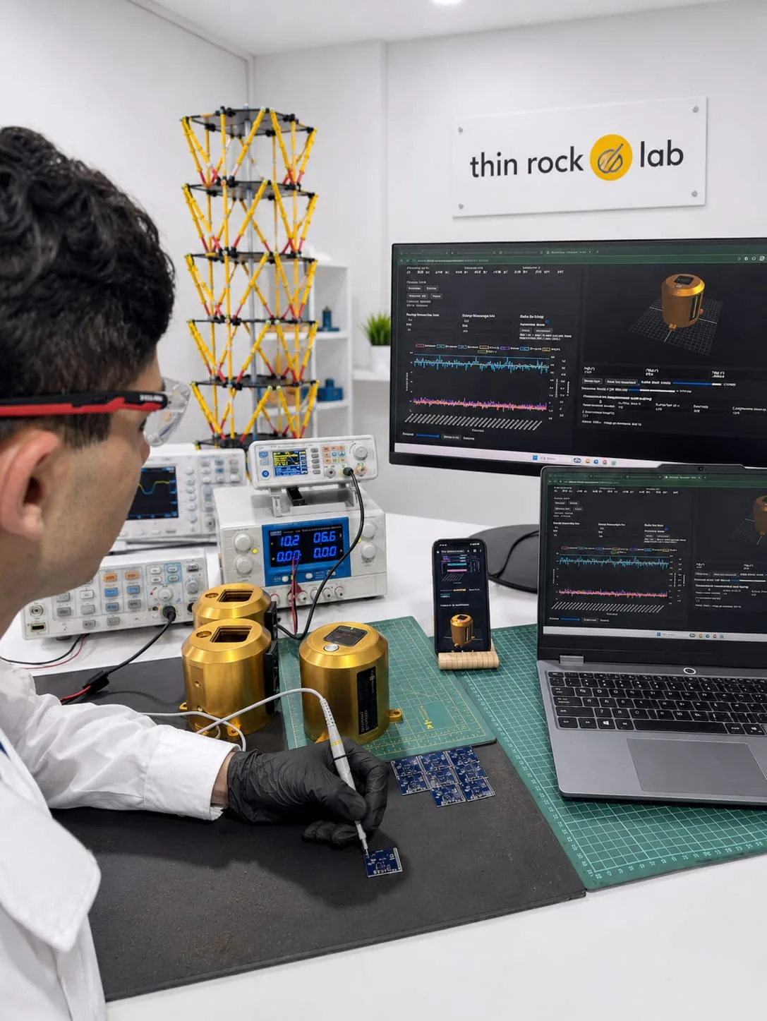 Equipo de Thin Rock Lab desarrollando y calibrando los acelerógrafos Structural Guardian